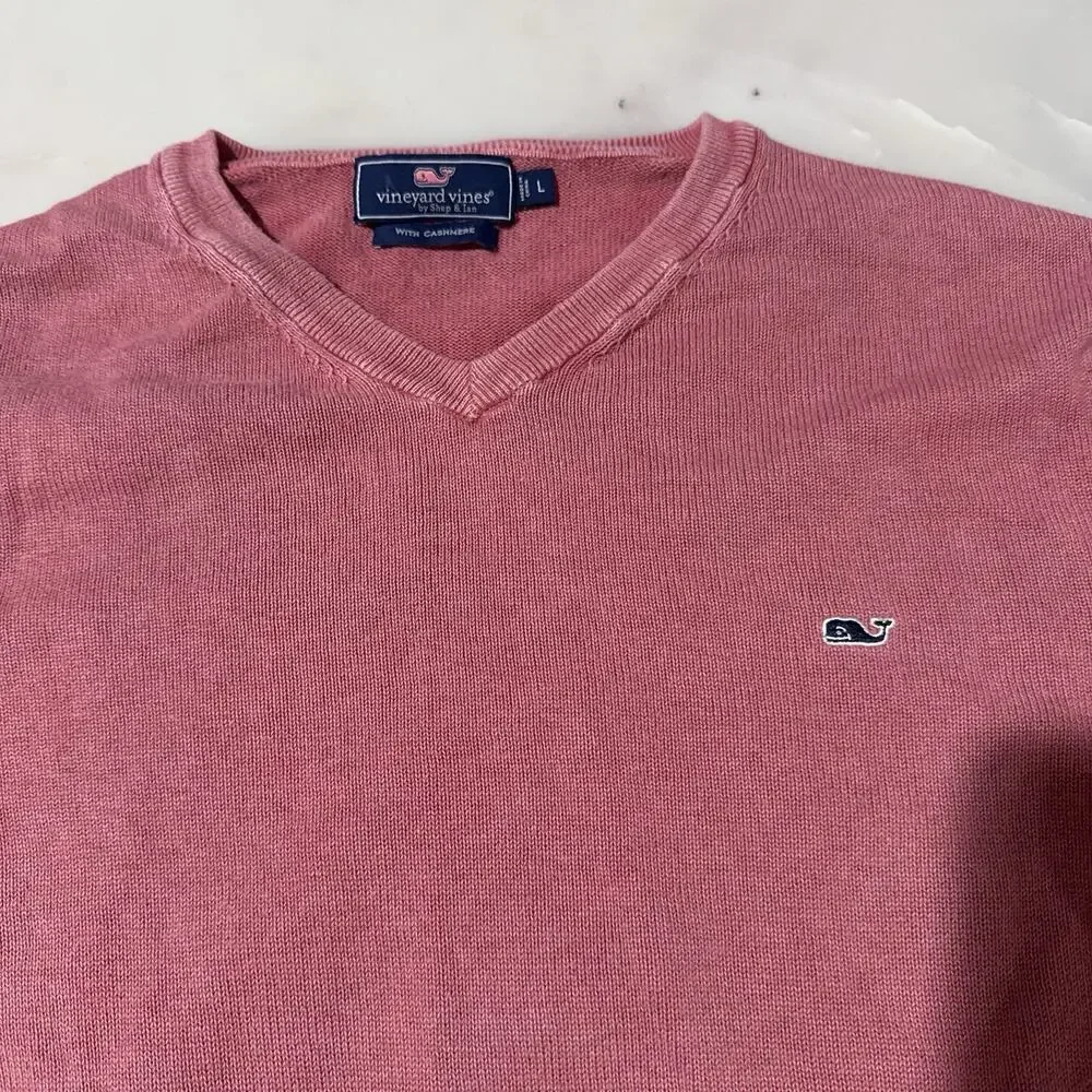 Vineyard Vines Shep & Ian Men L Cashmere Blend Coral Pink Sweater Coastal Casual